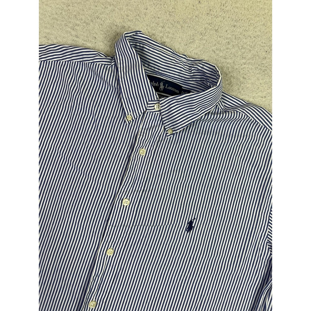 Polo Ralph Lauren Dress Shirt Mens 17.5 36/37 Blue Stripe Classic Button Down LS - Picture 3 of 9